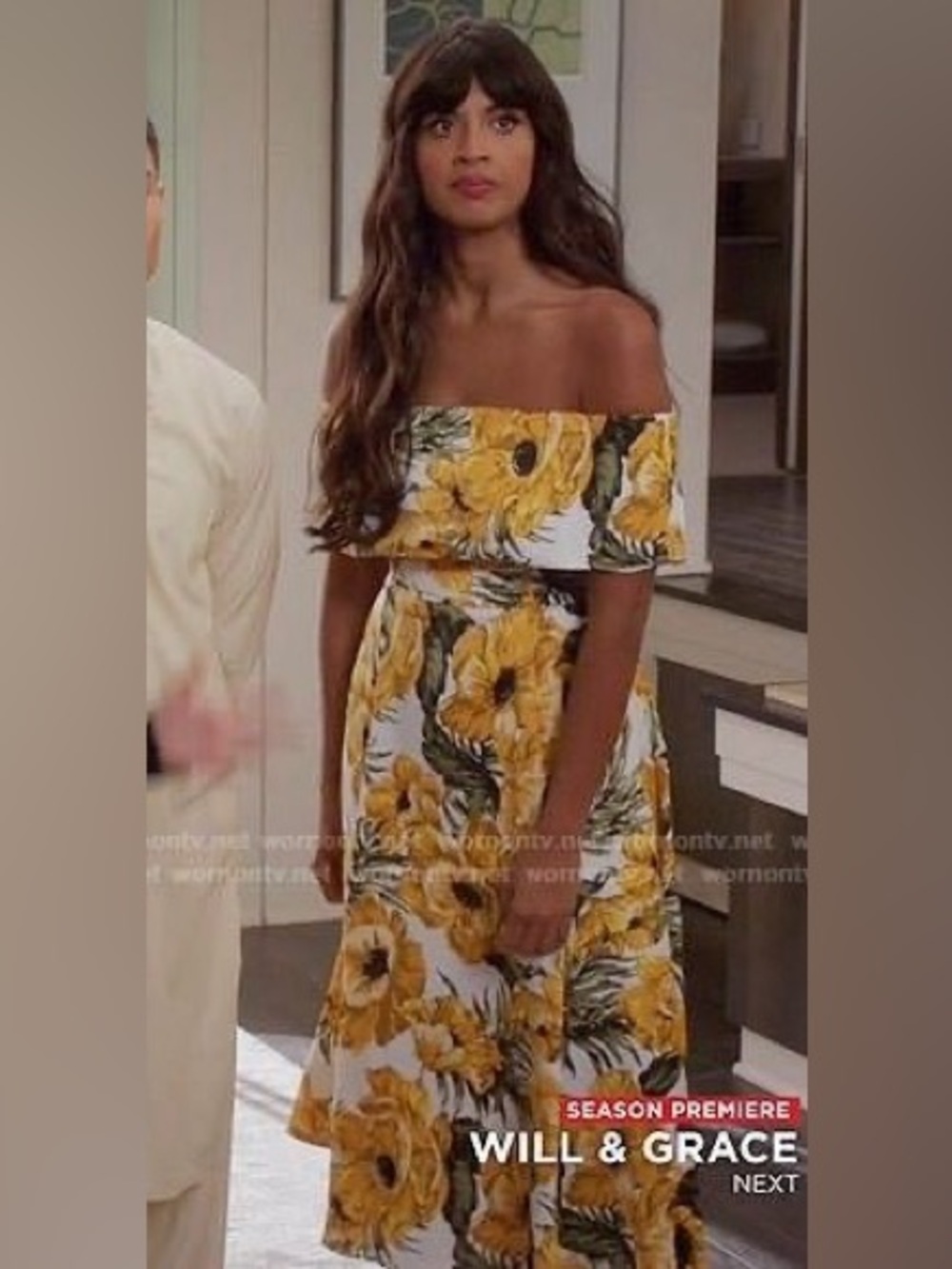 ASOS Off-Shoulder Yellow Floral Midi Dress